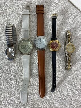Vintage Watch Bundle of 5 PCA Silver Tone Faux Chrono Two Tone Untested AS IS